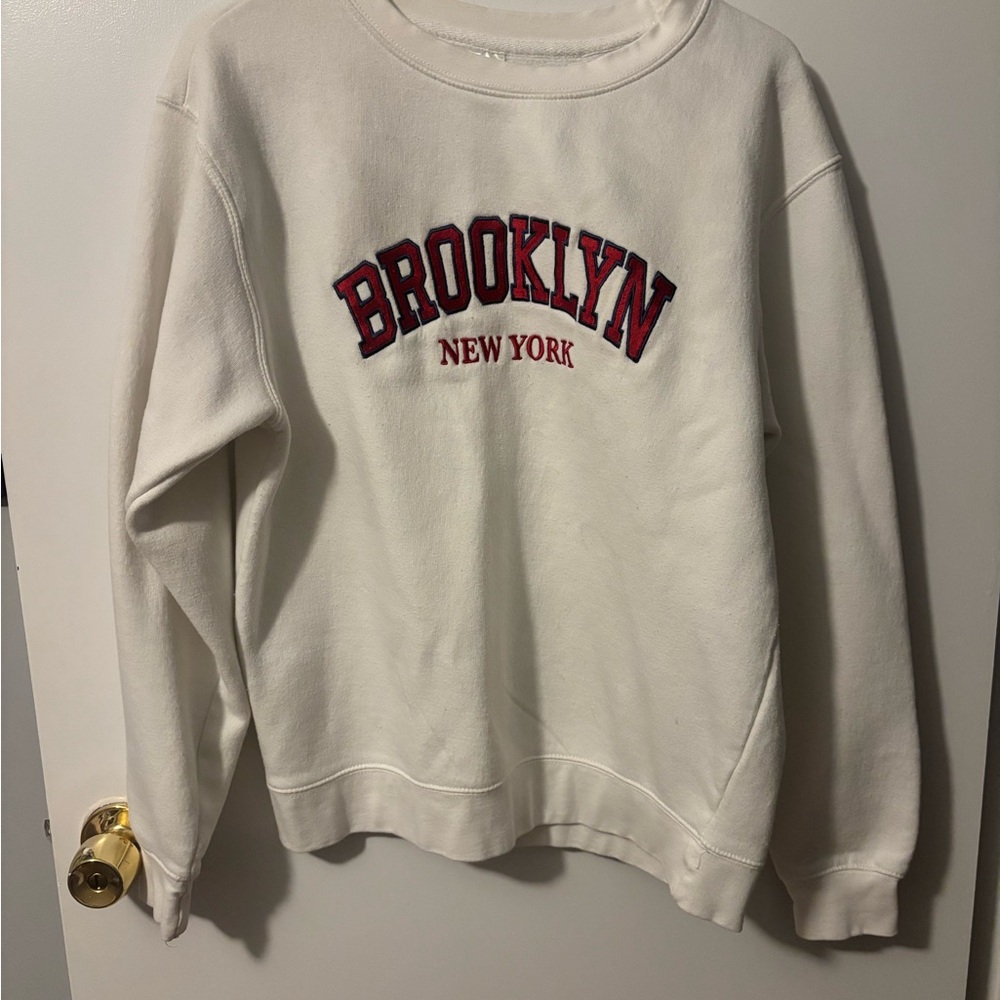 Brooklyn New York Bespoke White Cozy Sweatshirt Y2K Fashion Vibes